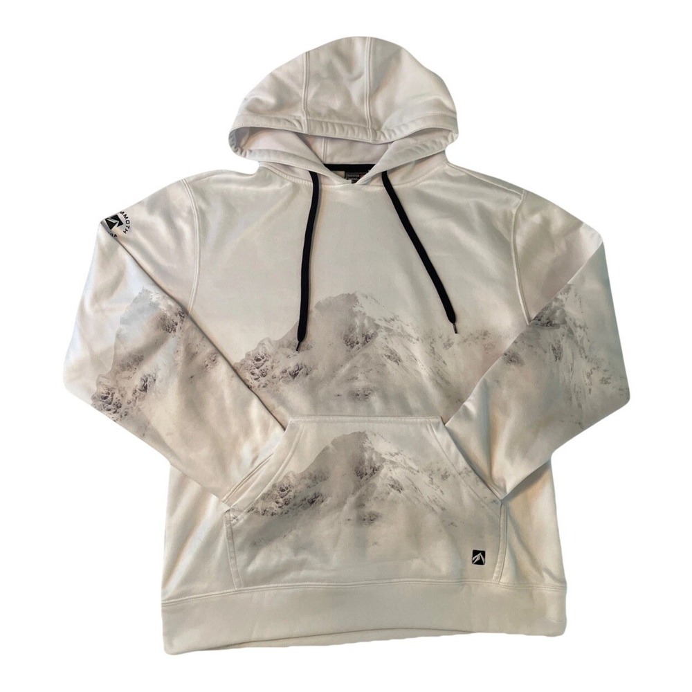 Outfitter Trading Co Hoodie Men Medium White Mountain Graphic Performance Fleece